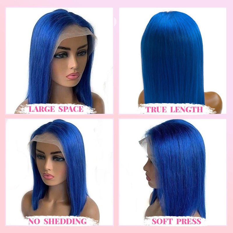 Valiilo 16 Inch Blue Bob Wig Human Hair 13x4 HD Lace Front Wigs Human Hair Pre Plucked with Baby Hair Glueless Bob Wig Human Hair 180% Density