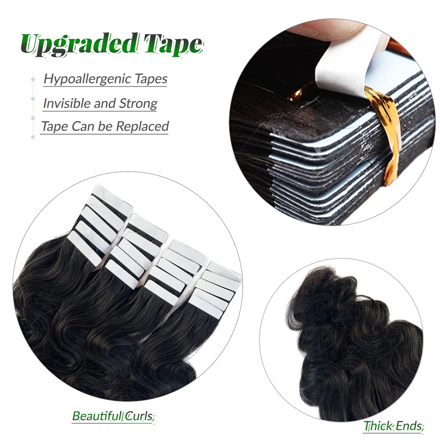 Wavy Tape in Hair Extensions Human Hair Short Black Body Wave Tape in Extension 50g 20pcs Double Sided Natural Tape ins for Black Women Body Wave Hair Extensions Real Human Hair 14 Inch