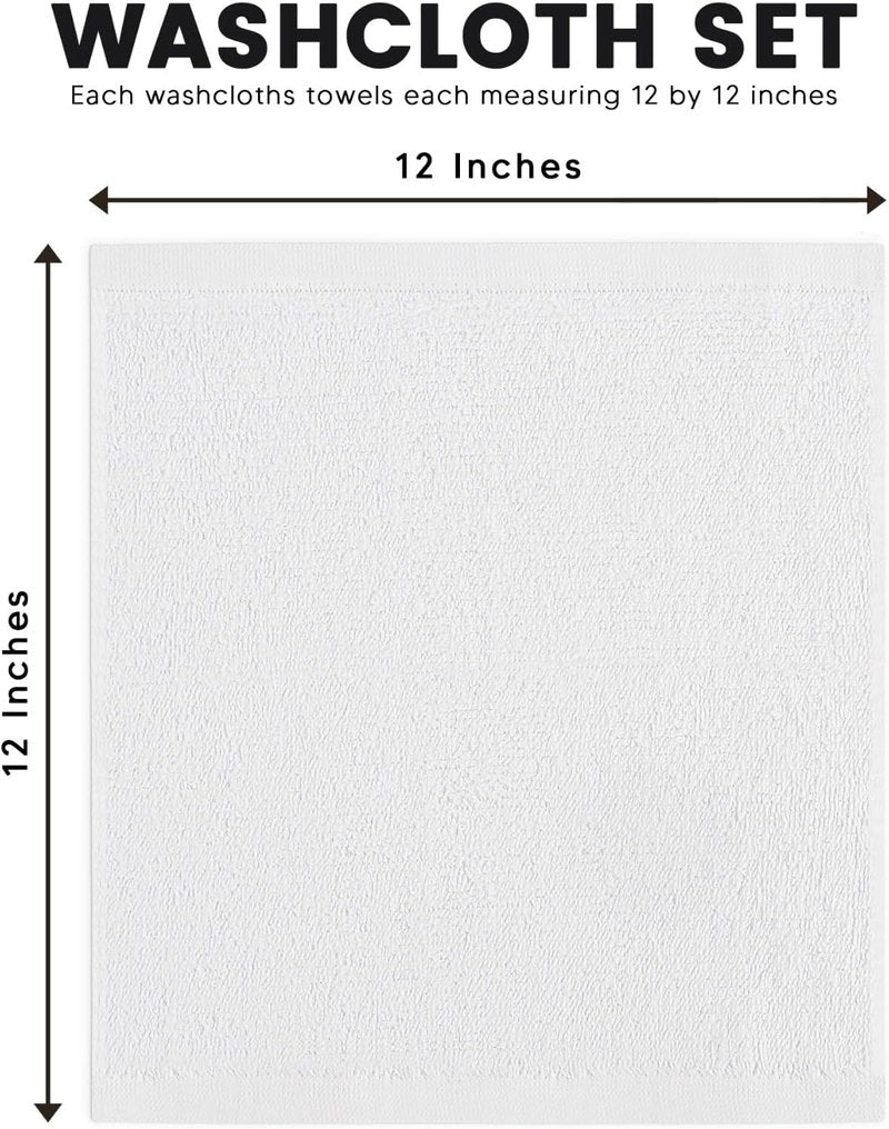 Cotton Washcloths Set - Soft & Absorbent 100% Cotton Face Cloths | 50 Pack, White