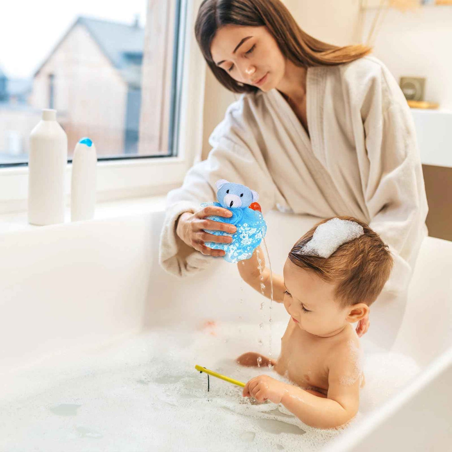 Mezchi 15 Pack Kids Bath Loofahs, Baby Bath Sponges, Animal Cartoon Exfoliating Body Scrubber, Cute Pouf Mesh Shower Balls Small Travel Shower Pouf for Baby Toddler Adults Children