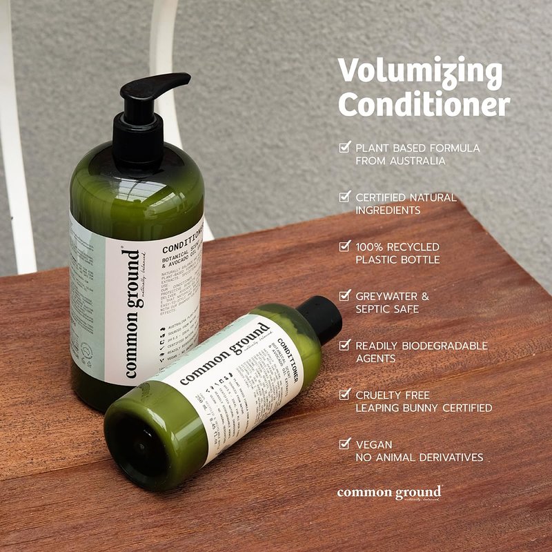 Common Ground Natural Shampoo and Conditioner Set; Paraben and Cruelty Free, Organic, Vegan, Plant-Based Formula, Botanical Scent and Avocado Oil Extract, for Men and Women (2 x 8.4 fl oz)