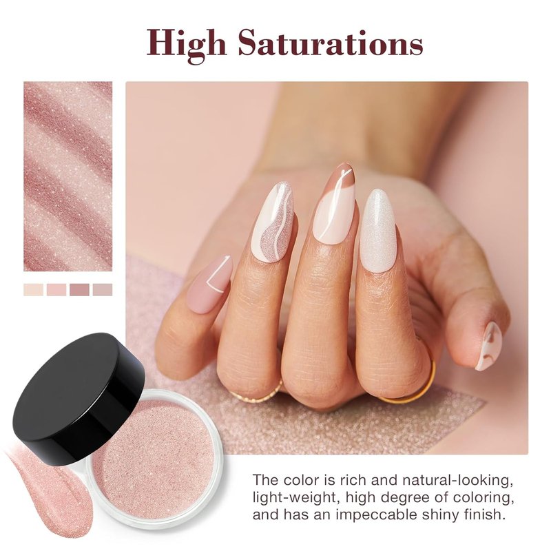 Nude Skin Glitter Dipping Powder Set - 4 Colors with Base & Top Coat | All Season Nail Art Essentials