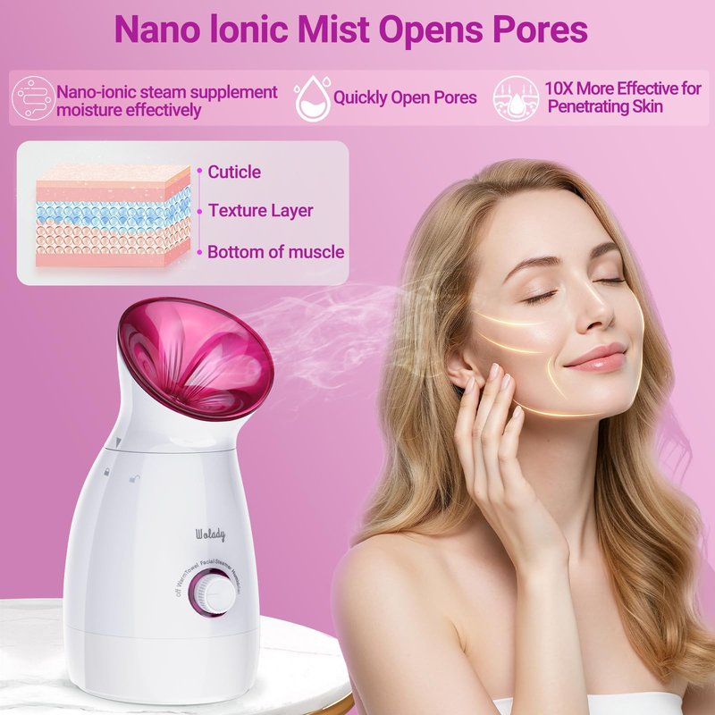 Wolady Facial Steamer Large 3-in-1, Towel Warmer & Humidifier Mode, Nano-Ionic Face Steamer with Skin Care Tools, Facial Pores Deep Cleaning, Warm Mist Home Sauna Spa for Women, Birthday Gifts