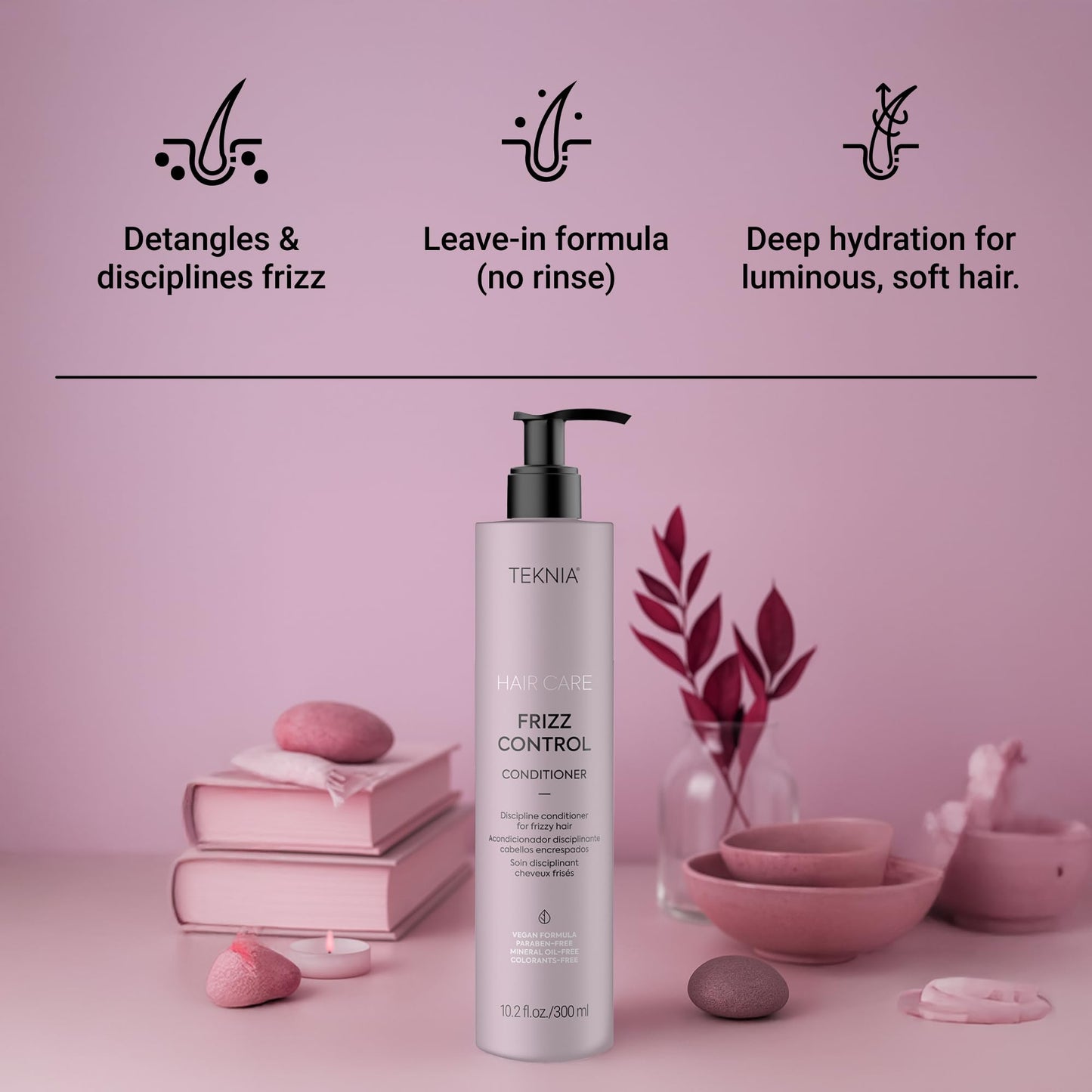 Lakmé Teknia Frizz Control Leave In Conditioner, Anti Frizz Conditioner for Frizzy or Curly Hair, 10.2 Fl Oz
