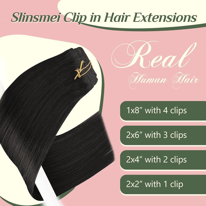 Natural Straight Clip-In Hair Extensions - 16 Inch, 120g Real Human Hair, Black - 7 Pieces