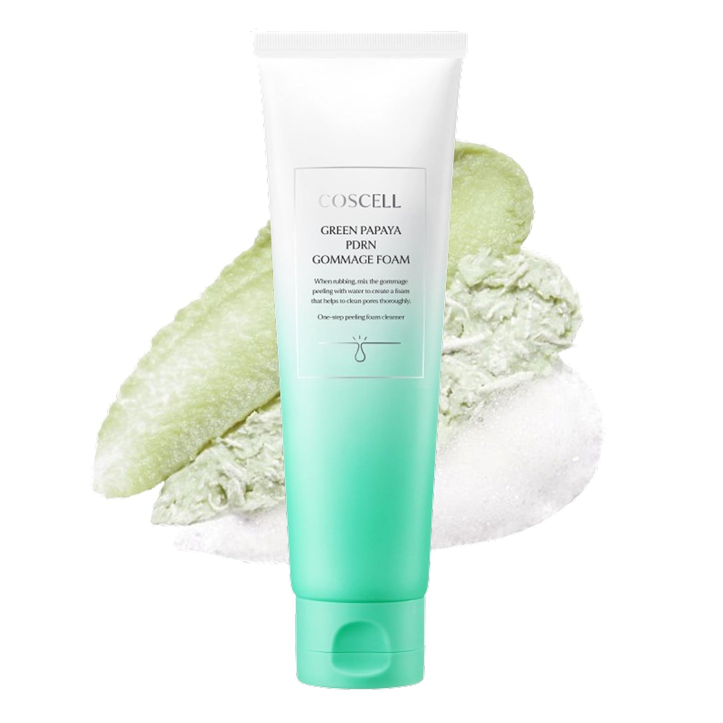 COSCELL Green Papaya PDRN Gommage Foam, Gentle Exfoliating Facial Cleanser, 3-Step Cream to Gommage to Foam Facial Cleanser, Daily Pore Cleansing Korean Face Wash with Papaya Extract, 120g