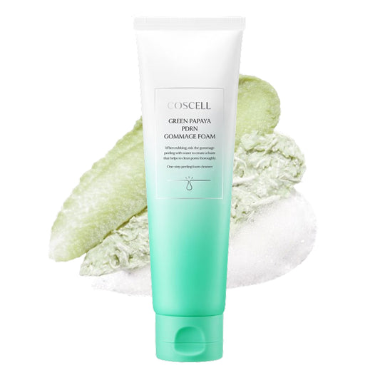 COSCELL Green Papaya PDRN Gommage Foam, Gentle Exfoliating Facial Cleanser, 3-Step Cream to Gommage to Foam Facial Cleanser, Daily Pore Cleansing Korean Face Wash with Papaya Extract, 120g