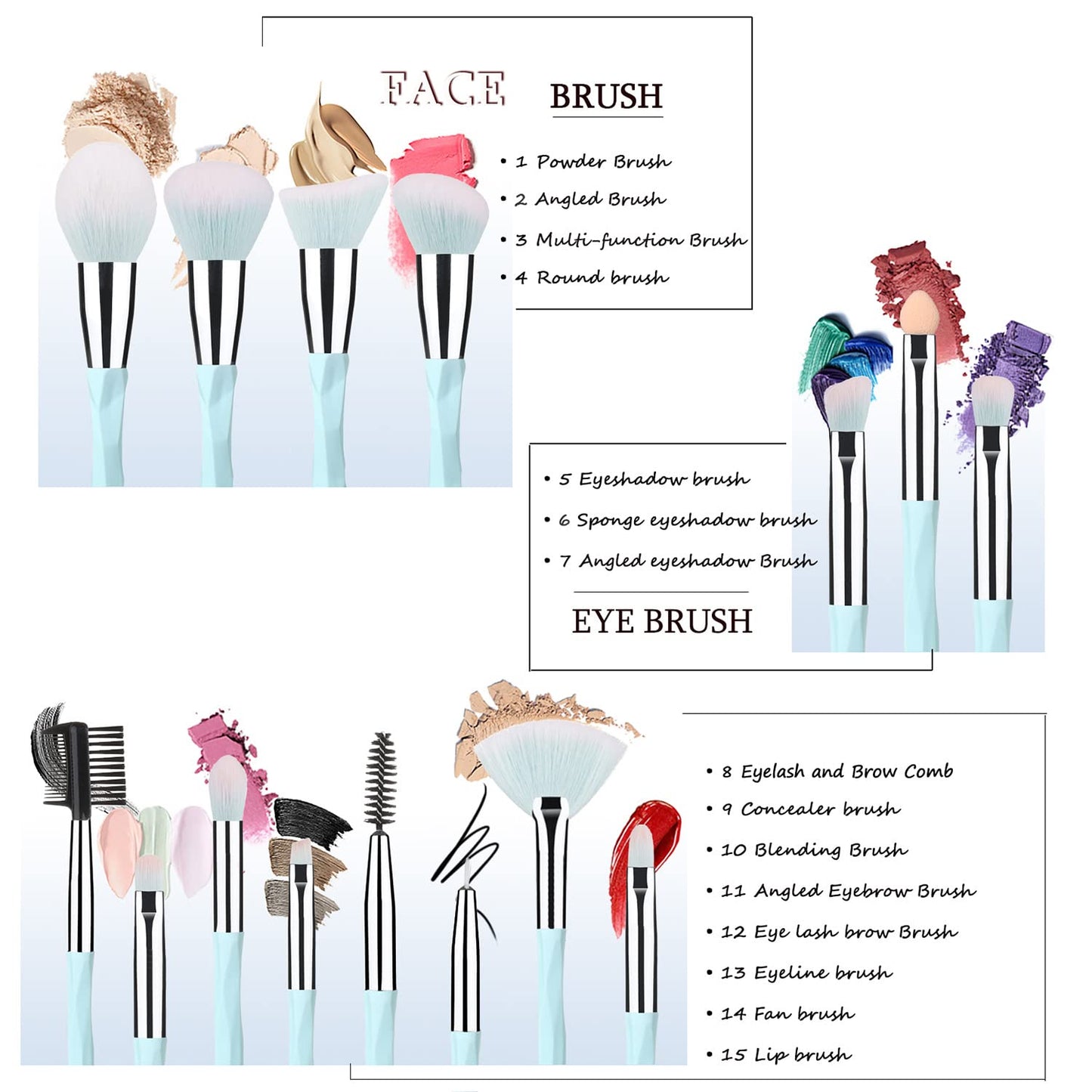 Pink Blue Gradient Makeup Brushes Set - 18 Soft Synthetic Fiber Brushes & Sponges for Beginners | Perfect Gift for Valentine's Day & Christmas