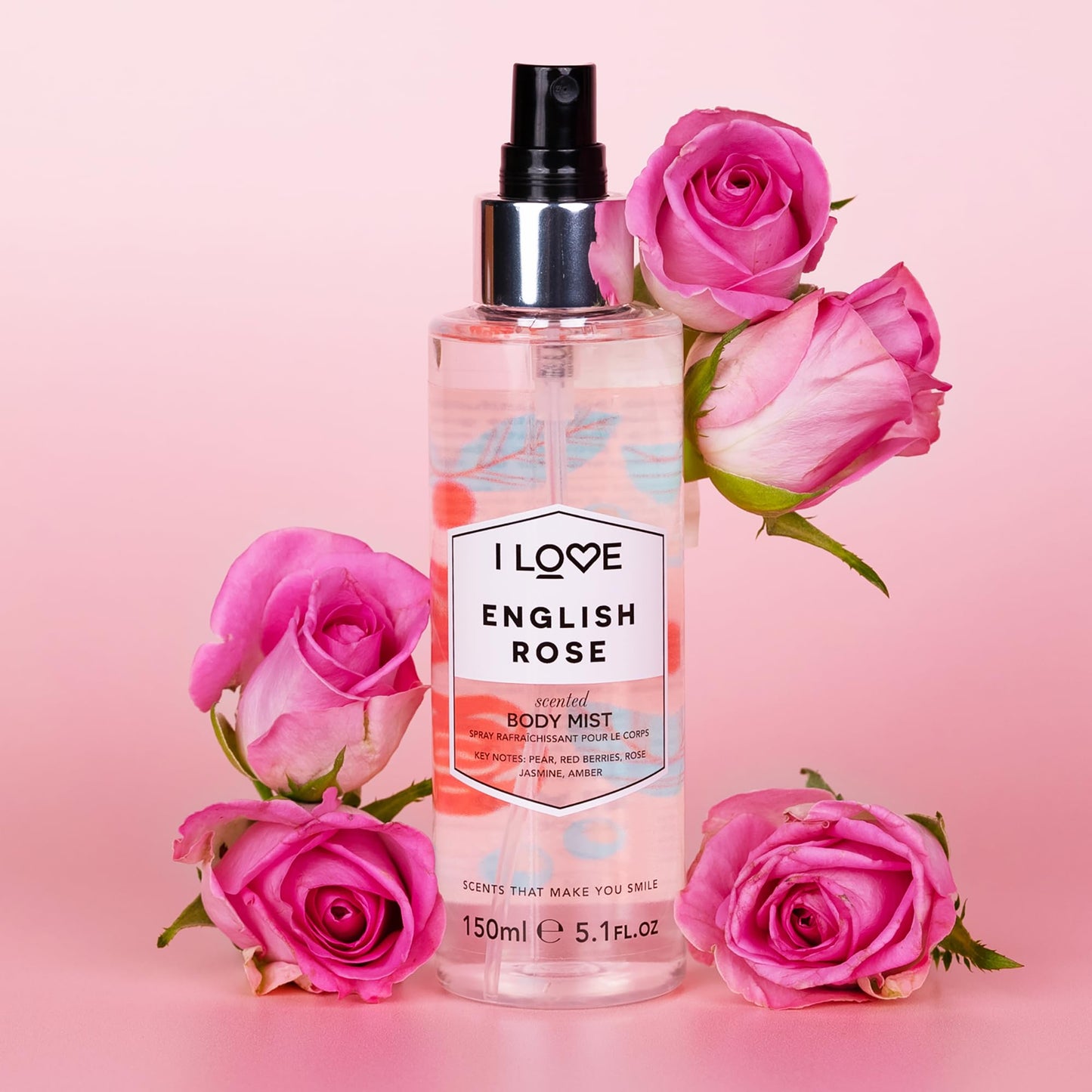 I Love Cosmetics Body Mist Gift Set - Glazed Raspberry, Violet Dreams, English Rose, Vanilla Milk, and Exotic Fruit - Long Lasting Body Sprays - 5 pc