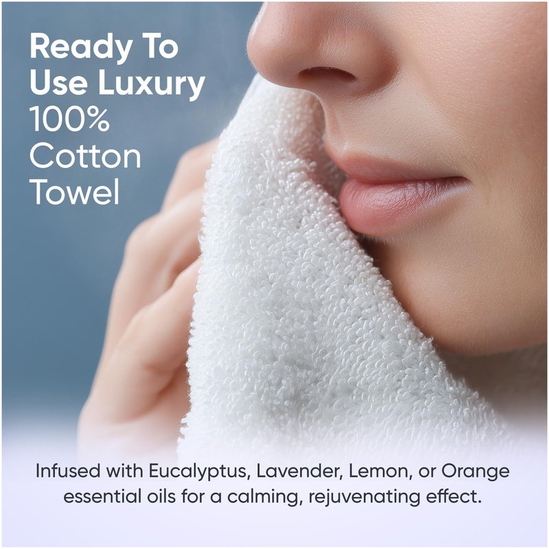 Spa Luxe - Disposable Face Towels, Cotton Facial Cleansing Towelettes Pre-Moistened with Essential Oils Biodegradable Face Wash Cloths for Sensitive Skin Travel-Friendly Wipes - (Eucalyptus, 25 Count)