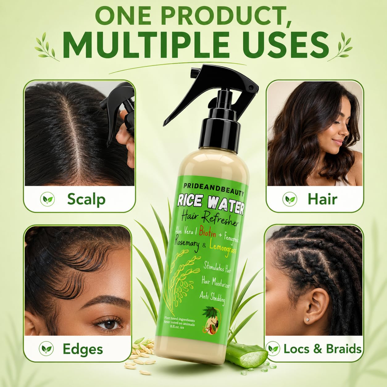 PrideandBeauty Fermented Rice Water Hair Refresher – Infused with Rosemary, Biotin, Caffeine & Keratin – Strengthens, Reduces Breakage, Hydrates & Softens – Non-Greasy Leave-In for All Hair Types