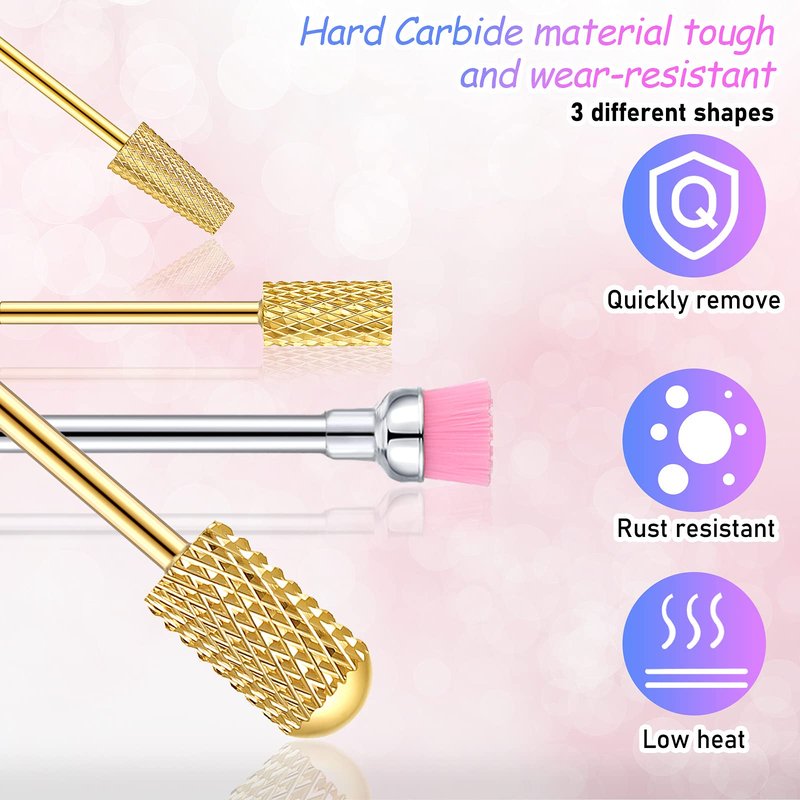 Honoson 10 Pcs Nail Drill Bits Set, 3/32 Inch Cuticle Tungsten Carbide Bit for Nail Drill Nails, File Remove Acrylic Gel Polish Manicure Pedicure Tool for Salon Home Supplies(Gold)