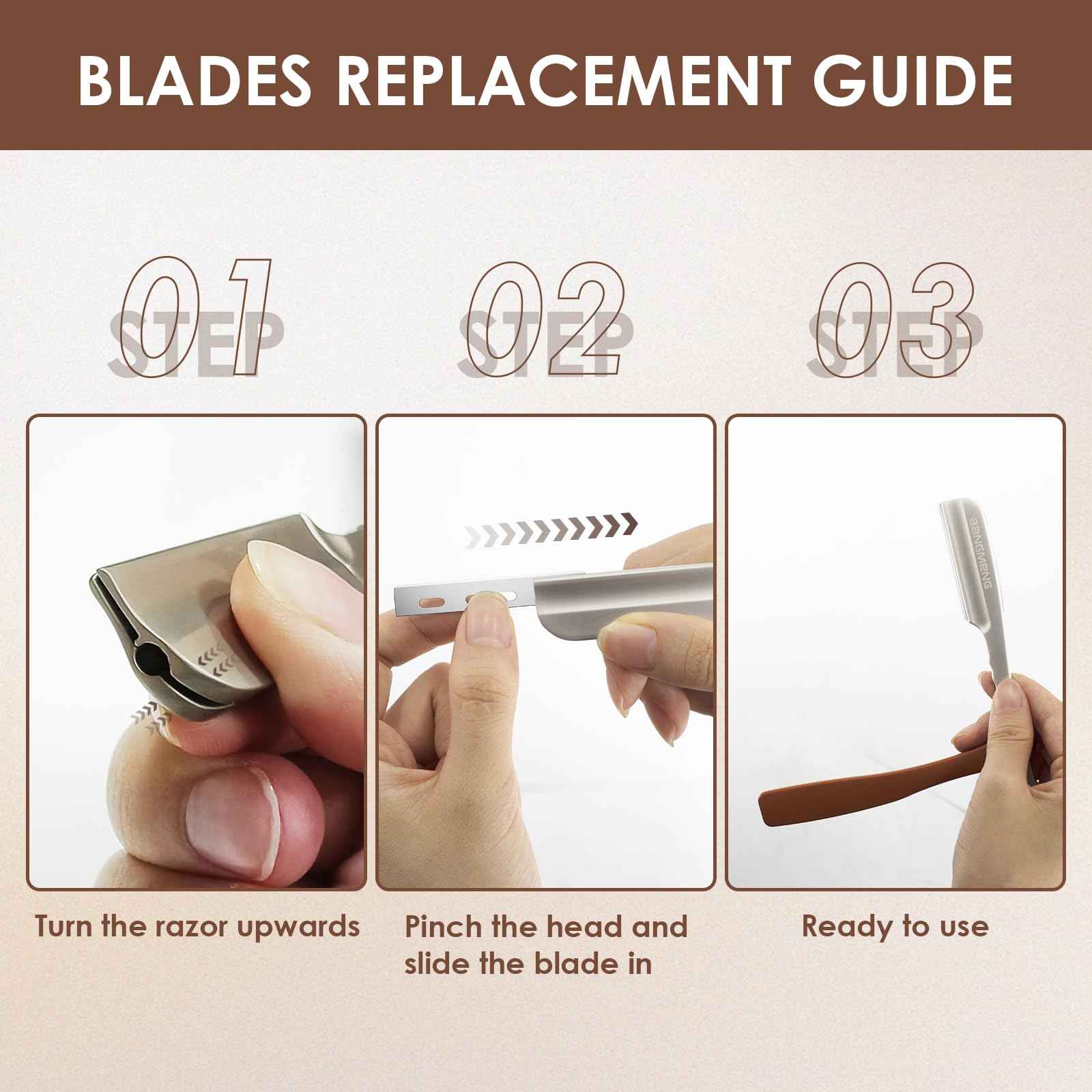 BANGMENG Straight Razor for Men, Professional Barber Razor with 20 Stainless Steel Blades, Edge Single Blade Shavette Shaving Razor for Smooth Precise Shave