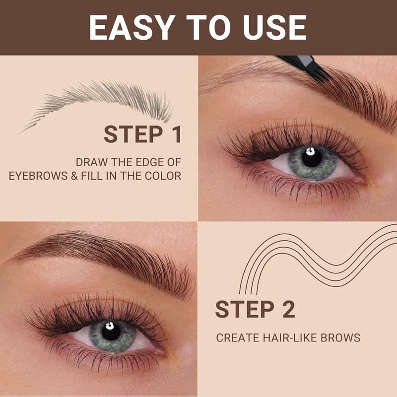 iMethod Eyebrow Pen - Microblading Pencil with 4-Fork Tip for Natural Hair-Like Brows | Waterproof Light Brown