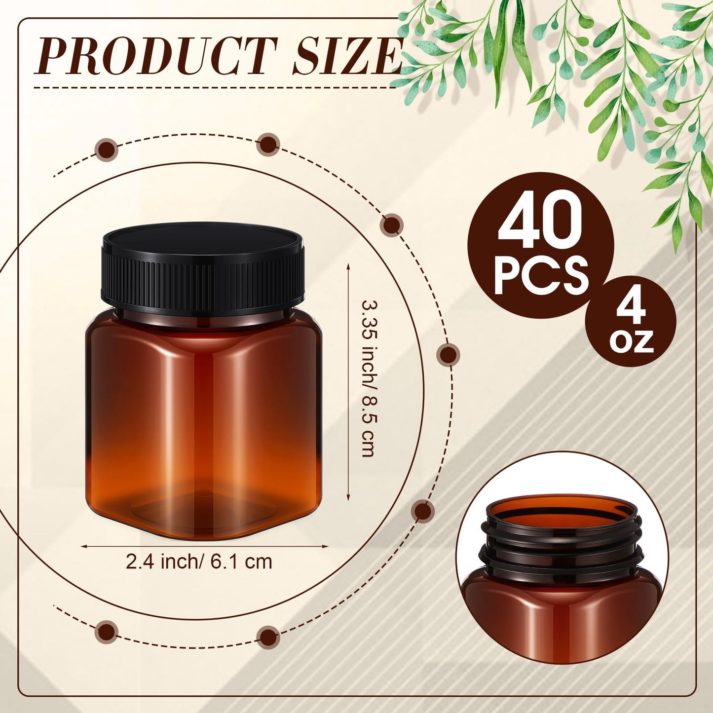 Tanlade 40 Pcs 4 oz Plastic Jars with Lids Round Cosmetic Containers Refillable Containers for Powder Liquid Food Storage Kitchen Cosmetic Lotion Ointments Creams Essential Oil (Amber)