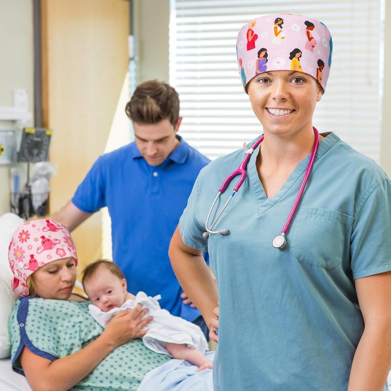 Labor and Delivery Scrub Caps - 6 Pcs Adjustable Nursing Hats with Sweatband Buttons for Midwives | Women’s Healthcare