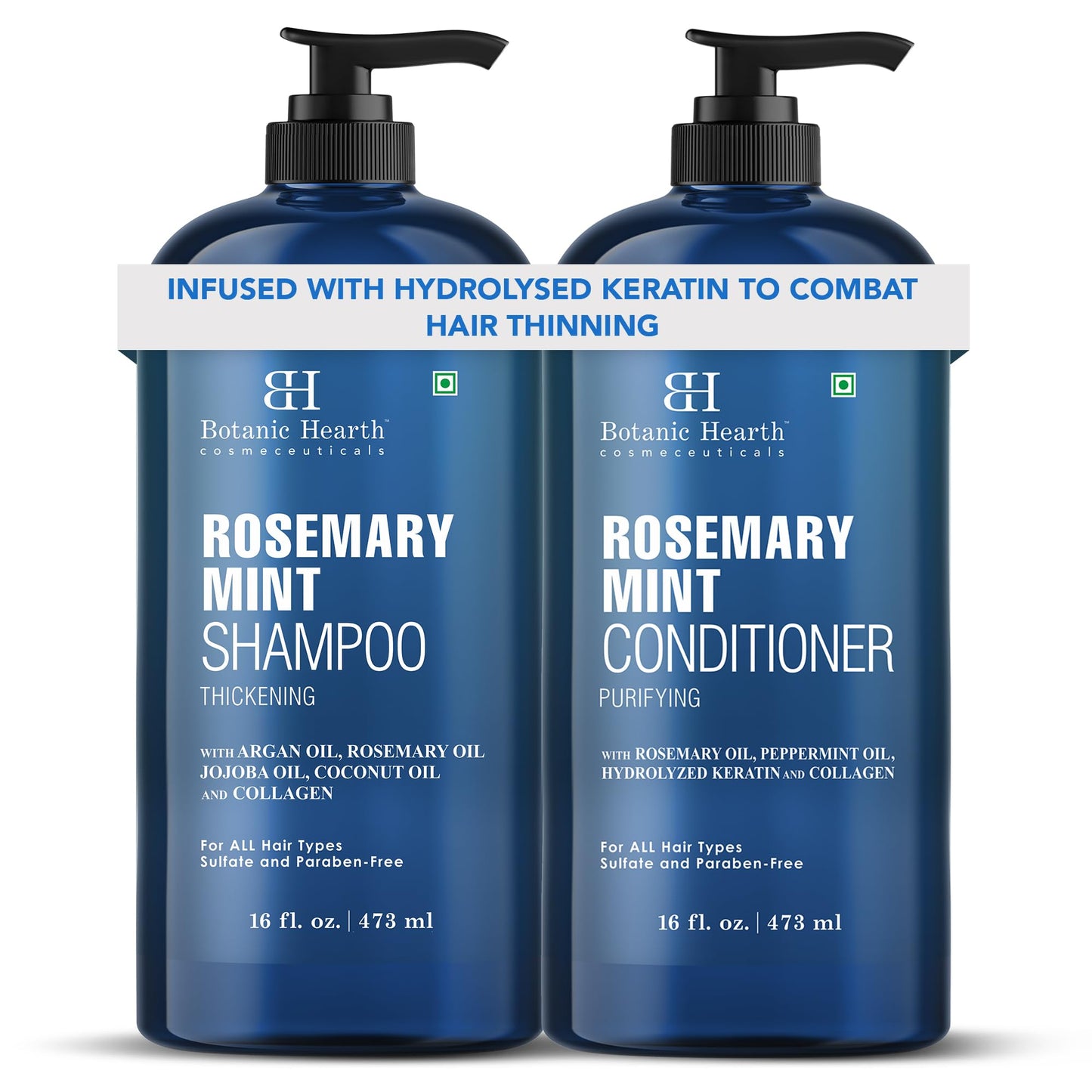 Botanic Hearth Rosemary Mint Shampoo and Conditioner Set, Thickening Formula, Promotes Hair Growth and Scalp Health Sulfate Free & Paraben Free, for Men & Women | 16 fl oz each