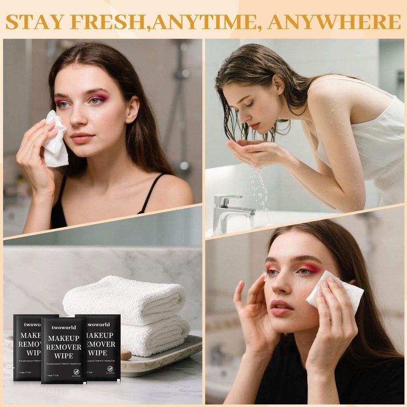 Makeup Remover Wipes Bulk Individually Wrapped,Travel Makeup Wipes Gentle for Face Cleansing Mascara Lipstick Travel Hotel（black,pack of 150)