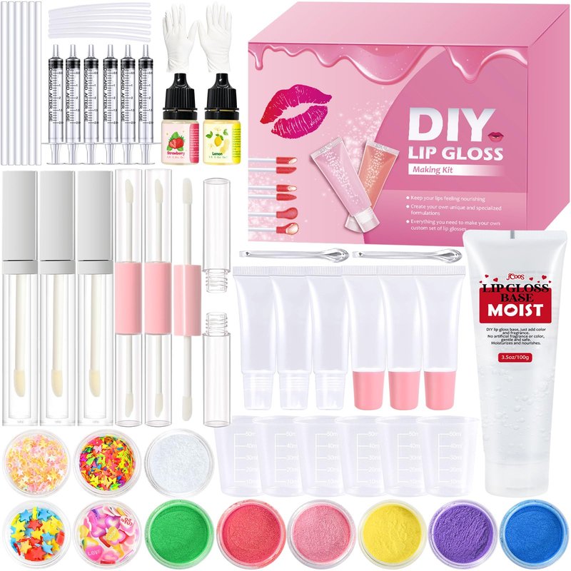 Jcoos Lip Gloss Making Kit, Make Your Own Lip Gloss Kit for Women Beginner, Girls, DIY Lipgloss Making Kits Lip Oil, Moisturizing Base, Pigments, Tubes, Women Gifts Unique, Popular Teen tuff