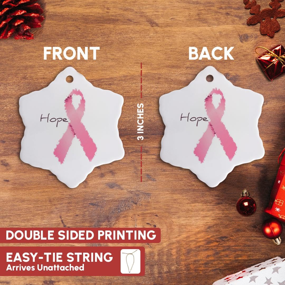 3dRose orn_42618_1 Painted Pink Ribbon Hope Art Breast Cancer Awareness Snowflake Decorative Hanging Ornament, Porcelain, 3-Inch