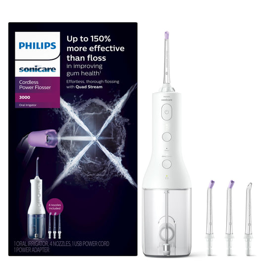 Philips Sonicare Cordless Power Flosser 3000 + 2 Additional Nozzles (4 Total) White, HX3827/21