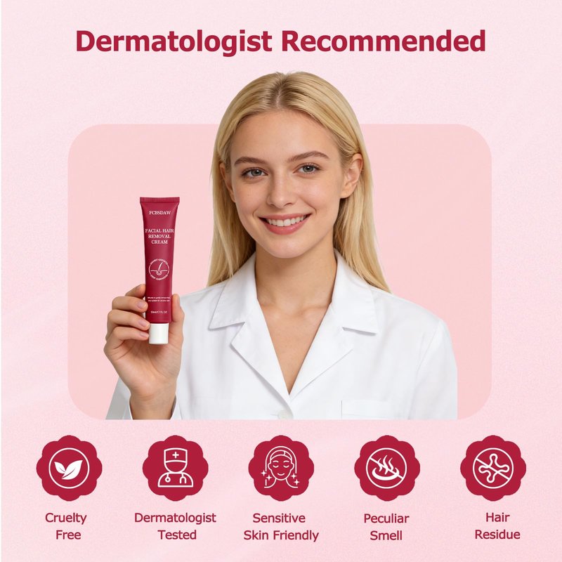 Painless Facial Hair Removal Cream for Upper Lip, Chin and Peach Fuzz - Women's Depilatory Cream Kit with Soothing Cream, Fast Acting 4-Min Formula Safe for Sensitive Skin,2.04 FL oz(Box of 3)
