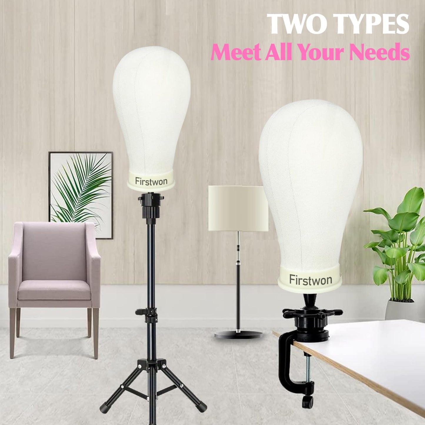 Firstwon 22 Inch Wig Head Mannequin Head for Wigs, Wig Stand with Head for Hair Styling Practice Display Wigs Making Tripod Stand with T Pins Set
