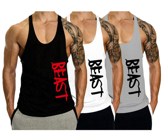 InleaderAesthetics 3 Pack Men's Tank Tops Sleeveless Shirts Y-Back Gym Workout Stringer Tank Tops Bodybuilding Fitness T-Shirts - BK+WT+GY-L