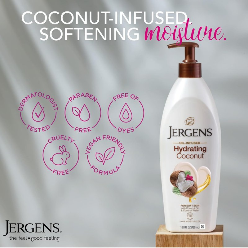 Jergens Hydrating Coconut Body Lotion - Moisturizer for Dry Skin | 16.8 oz, Pack of 3