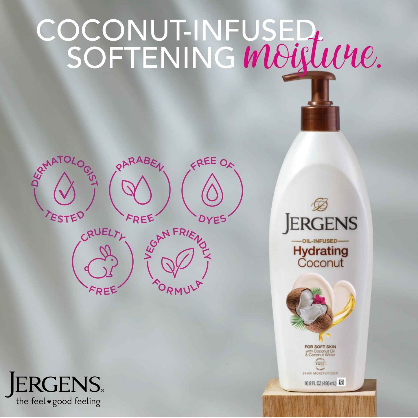Jergens Hydrating Coconut Body Lotion, Hand and Body Moisturizer, Infused with Coconut Oil, Hydrates Dry Skin Instantly, Dermatologist Tested, 16.8 oz, Pack of 3