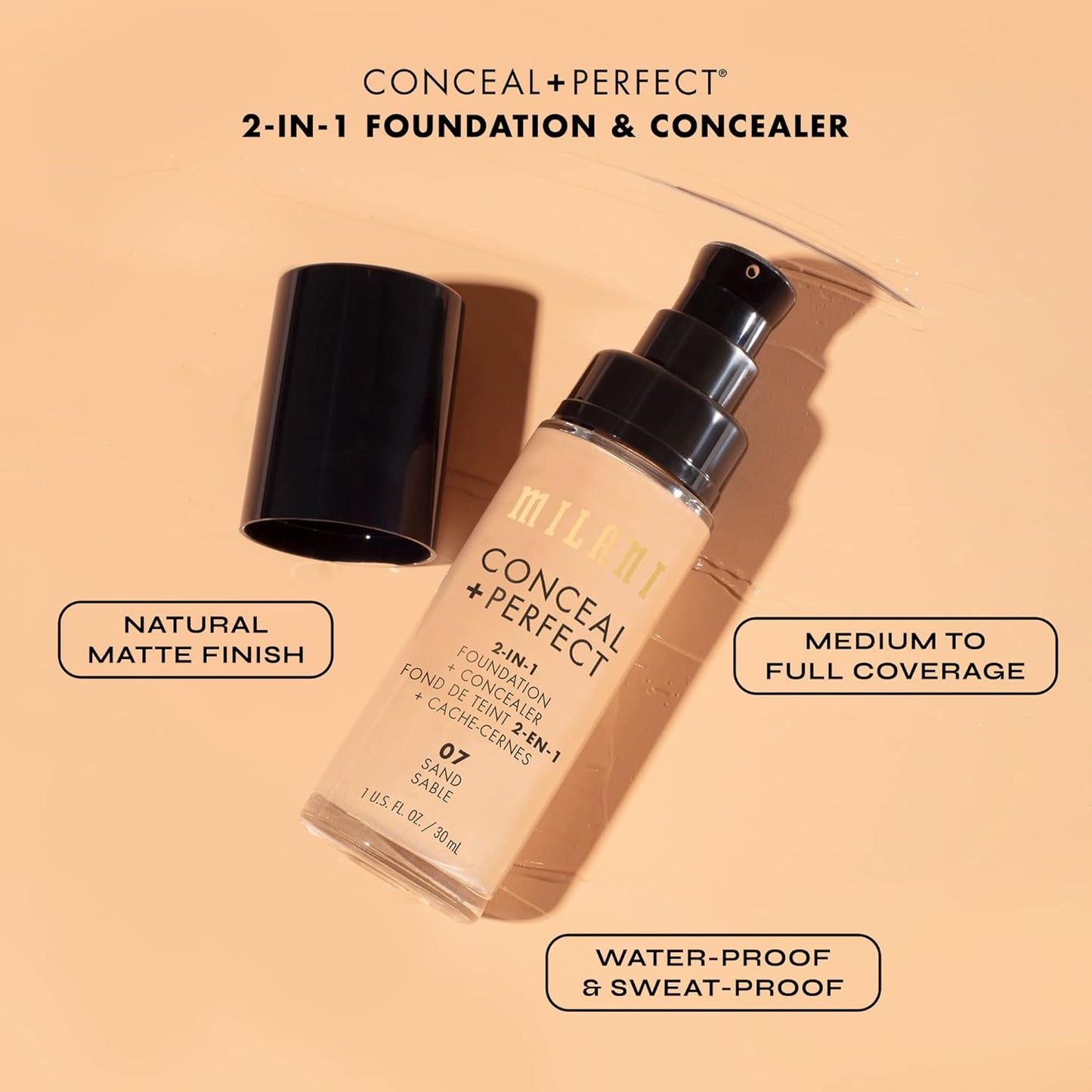 Milani Conceal + Perfect Foundation - Caramel | Cruelty-Free Liquid, Full Coverage, 1 Fl. Oz.
