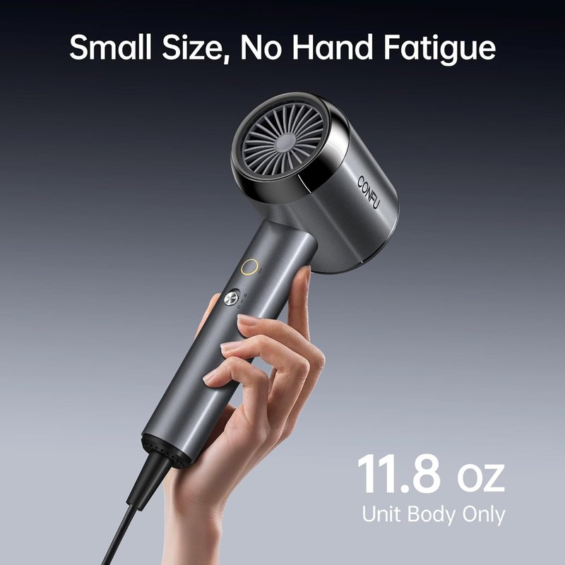 Confu Hair Blow Dryer | Plasma Ionic 1600W Fast Drying for Curly Hair - Lightweight & Portable Design