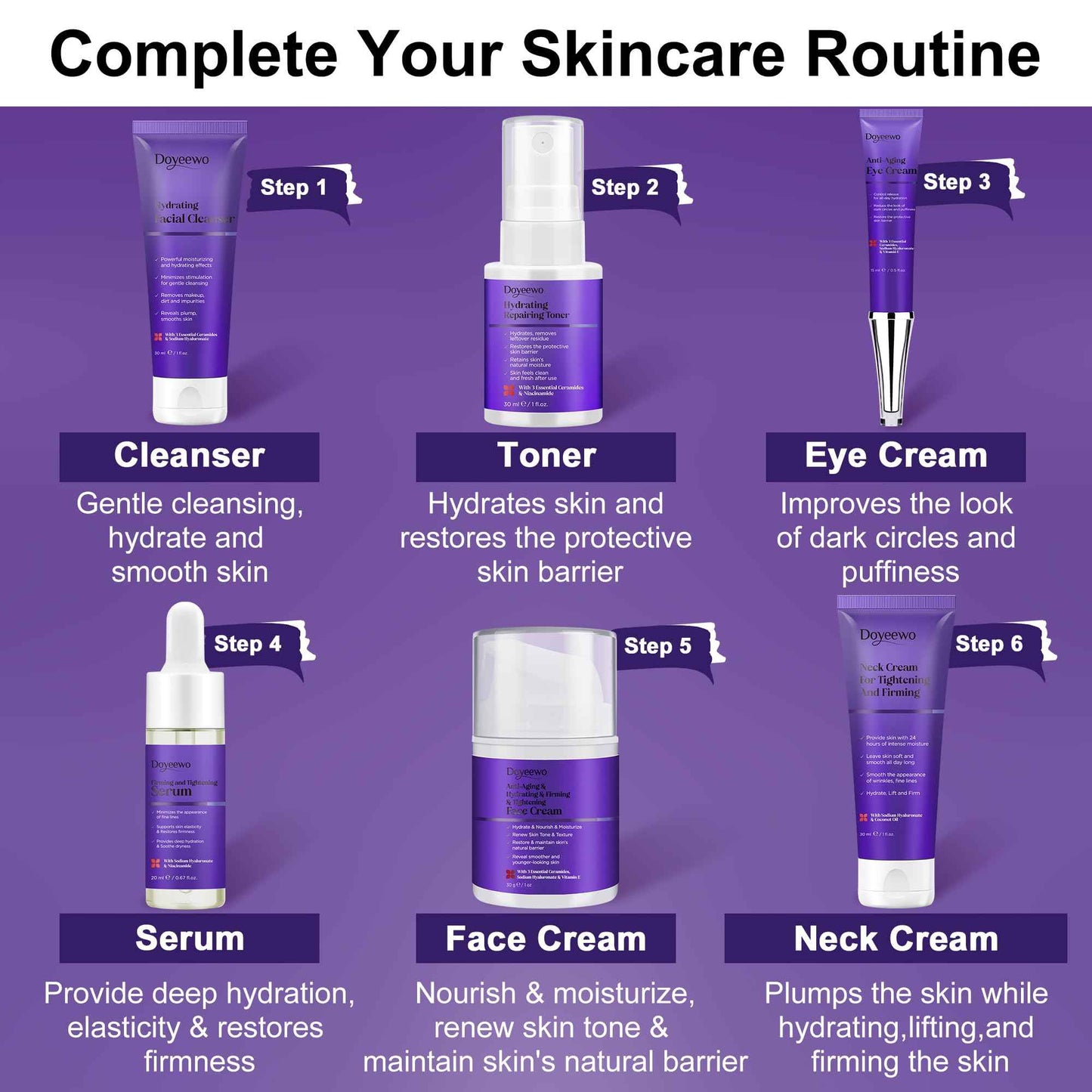 Skin Care Set,6Pcs Professional Womens Teens Tighten Lift Firm Skincare,Hydrate Anti-Aging Facial Routine Kit Travel Gift Set,Birthday Christmas Secret Santa Gifts for Women Teenage Girl Wife Mom