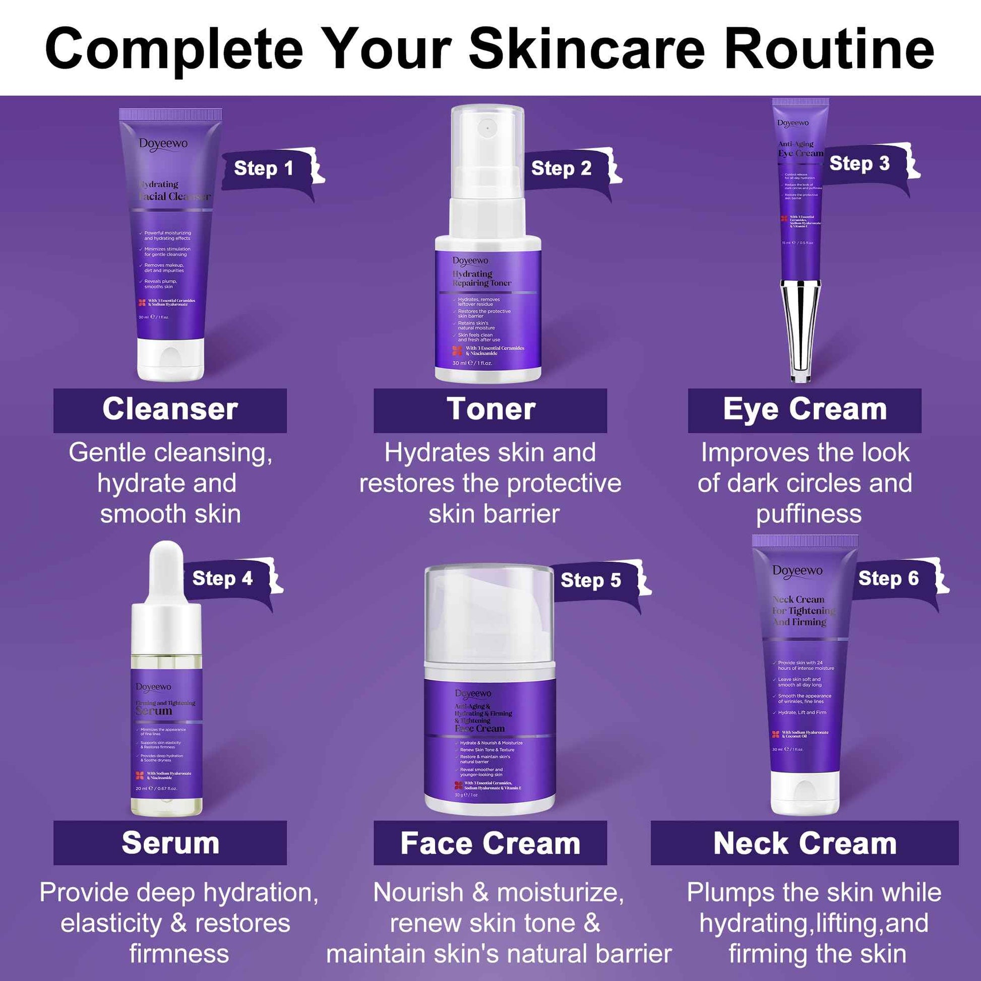 Skin Care Set,6Pcs Professional Womens Teens Tighten Lift Firm Skincare,Hydrate Anti-Aging Facial Routine Kit Travel Gift Set,Birthday Christmas Secret Santa Gifts for Women Teenage Girl Wife Mom