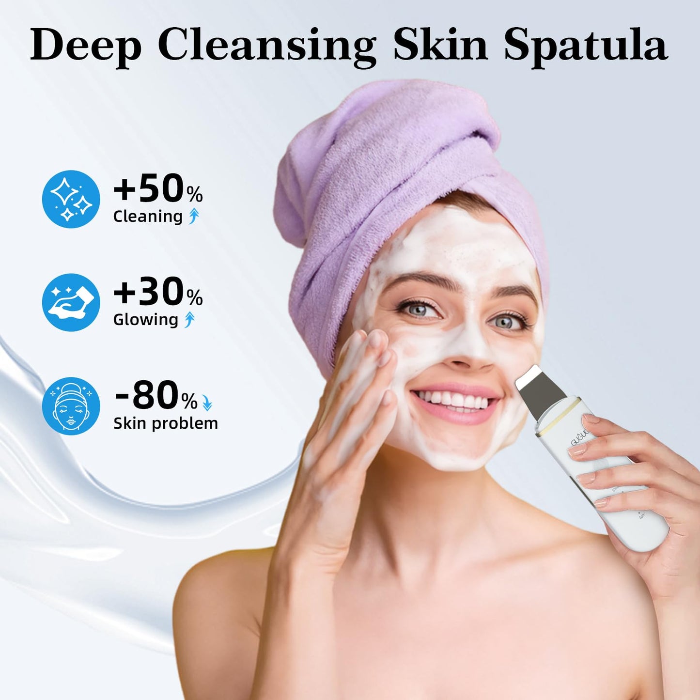 GUGUG 2-Pack Facial Spatula Set 4 Mode Skin Scrubber & Pore Cleaner for Blackhead Removal (White + Purple)