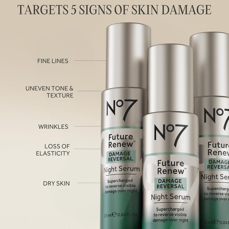 No7 Future Renew Night Serum - Anti-Aging Peptides with Hyaluronic Acid & Niacinamide | 0.84 Fl Oz