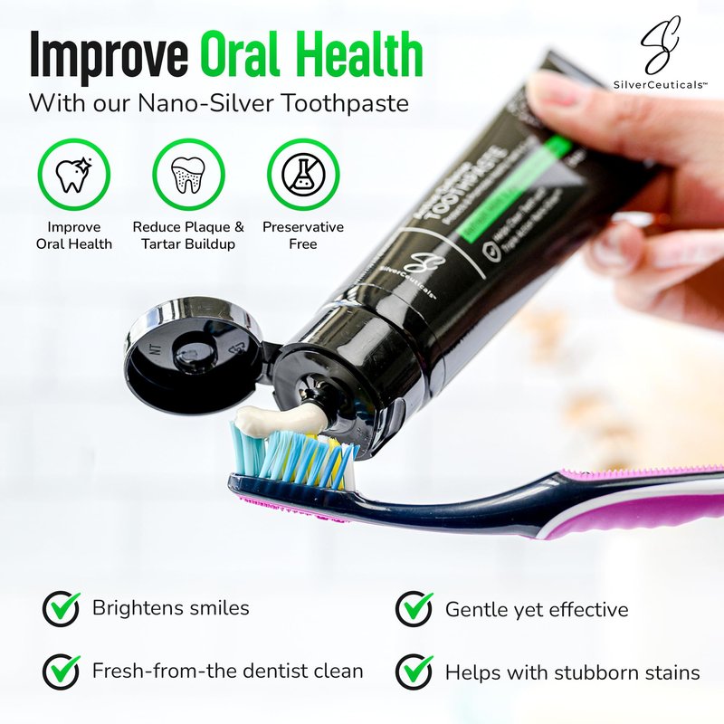 Natural Colloidal Silver Toothpaste - Refresh Mint - Ages 5+ - Cleans Fortifies & Whitens - SLS & Fluoride Free - Supports Gums & Teeth - Bad Breath - Coral Calcium & Xylitol - 3.4oz - Pack of 2
