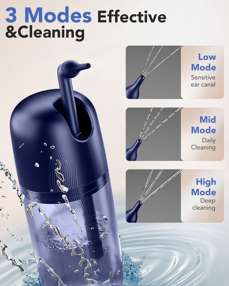 Electric Ear Wax Removal, Ear Cleaning Kit, Water Powered Ear Cleaner with 3 Pressure Modes 12 Replacement Tips, Ear Irrigation Flushing System, Safe and Effective Ear Wax Removal Tool (Blue)