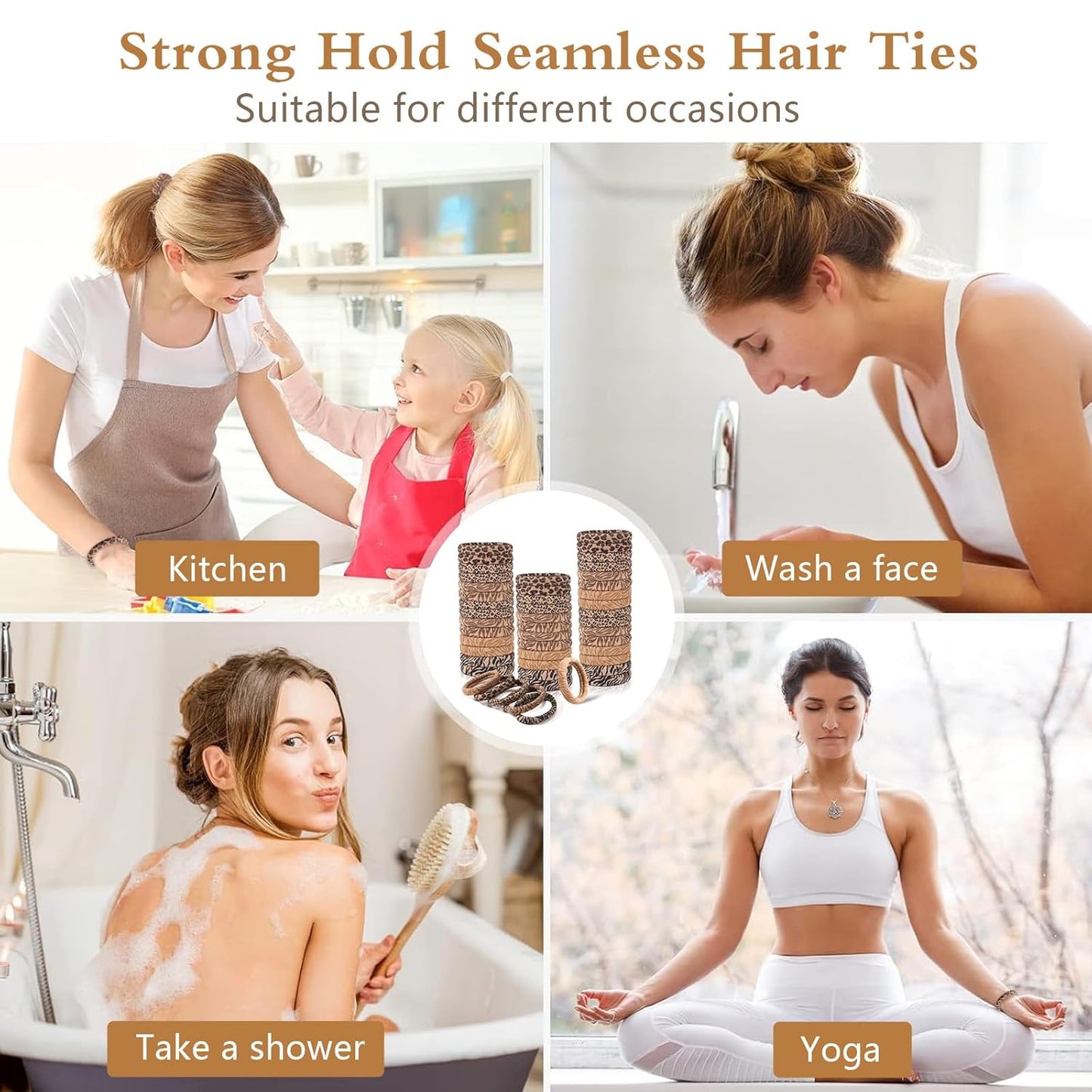 100PCS Black Hair Ties for Women Girls, Seamless Thick Black Hair Band, Elastic Hair Ties No Damage Ponytail Holder