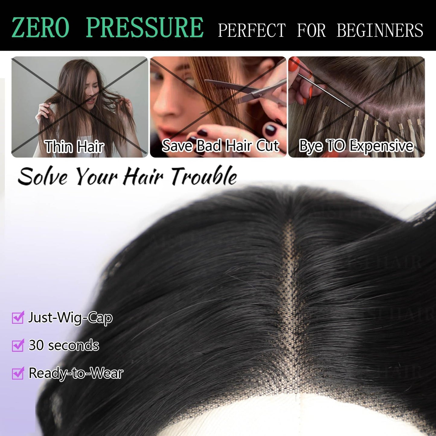 AISI HAIR 14 Inch Natural Black Wigs for Women - Shoulder Length Wave Wig with Pre-Cut Lace Hairline, Middle Part Natural Wavy Bob Synthetic Heat Resistant Fiber for Daily and Party