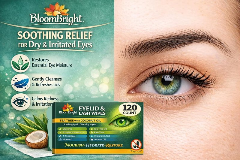 Tea Tree Eyelid Wipes - Gentle Eyelid Cleanser for Blepharitis & Dry Eye | 120 Individually Wrapped Wipes with Aloe Vera & Hyaluronic Acid