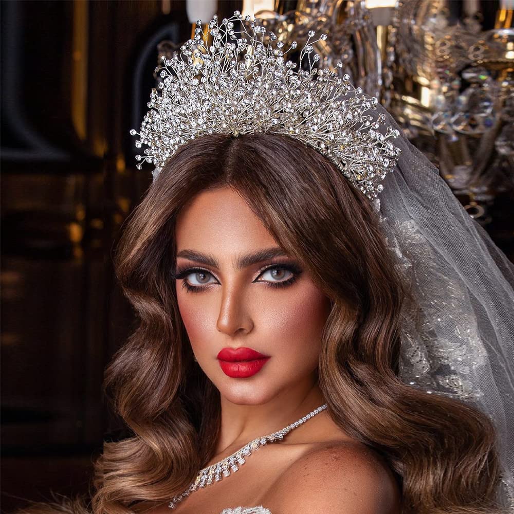Queen Tiaras and Crowns Bridal Wedding Headband Crystal Tiara Crown, Birthday Party Wedding Pageant Hair Accessories (Silver/Single crown)