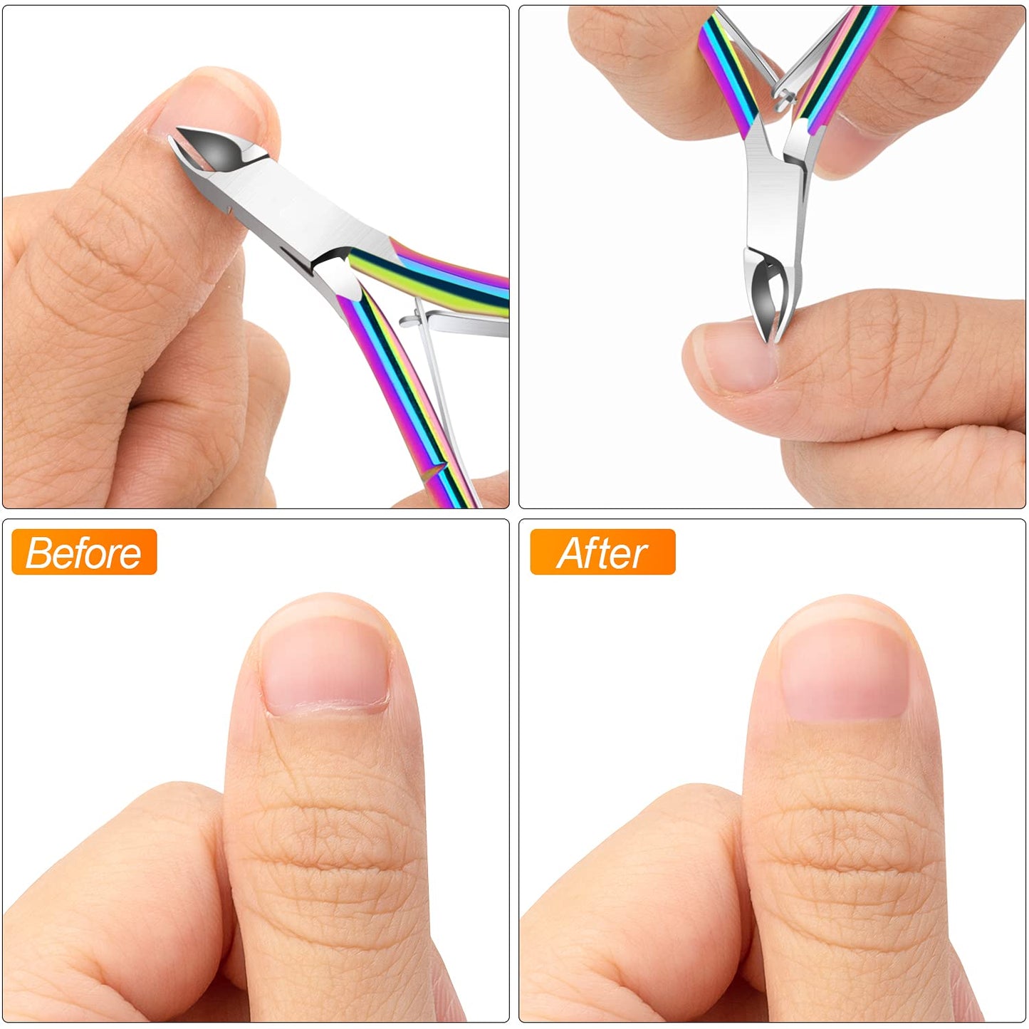 4 Pack Professional Cuticle Nippers, Rainbow Nail Trimmer & Cutter