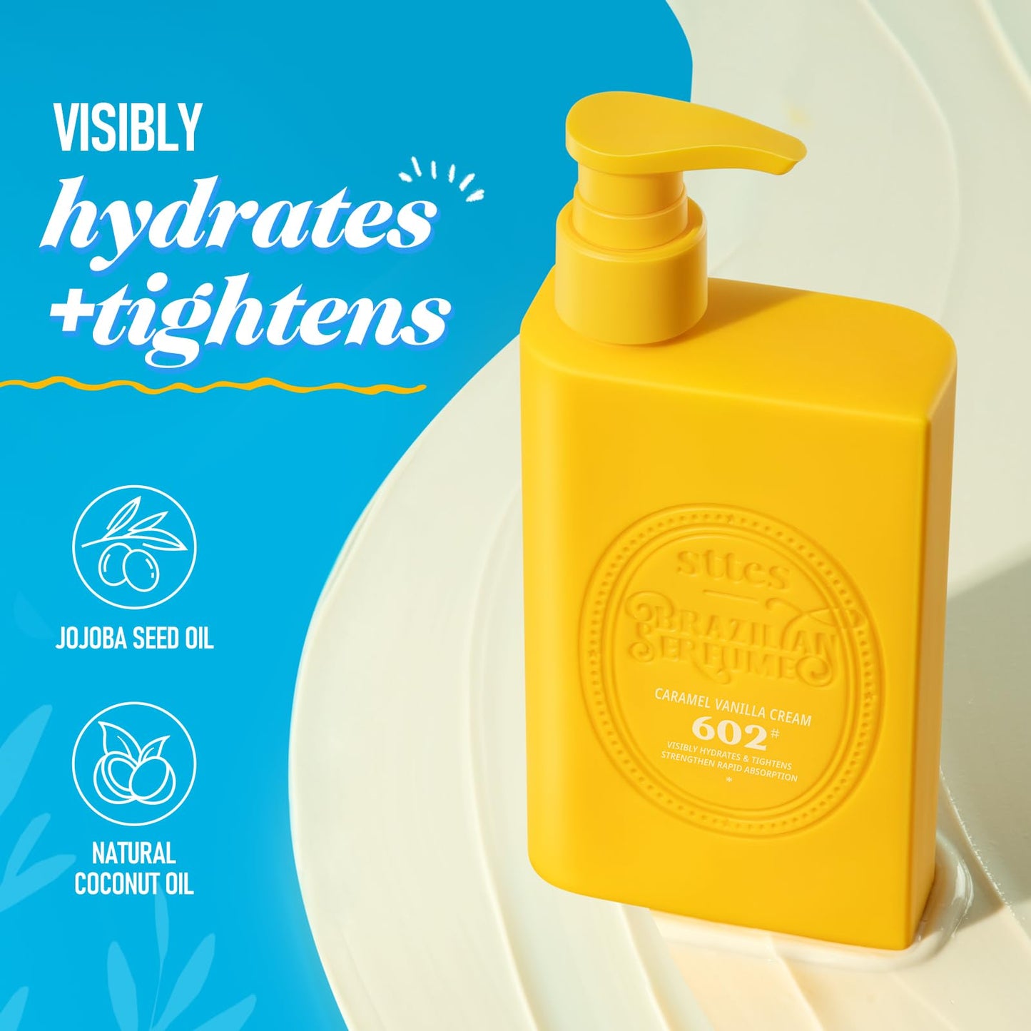 Sttes 602# Caramel Vanilla Lotion - 250ml (8.45 fl oz) Body Lotion - Seven Kinds of Pure Vegetable Oils + Active Caffeine (Without Mineral Oil)