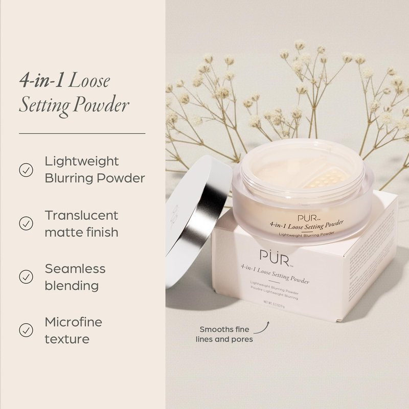 PUR 4-in-1 Loose Setting Powder - Translucent Finishing Powder Sets & Smooths Makeup - Lightweight Blurring Face Powder for Oily, Mature & Sensitive Skin - Talc-Free, Vegan, Oil Control with Retinol