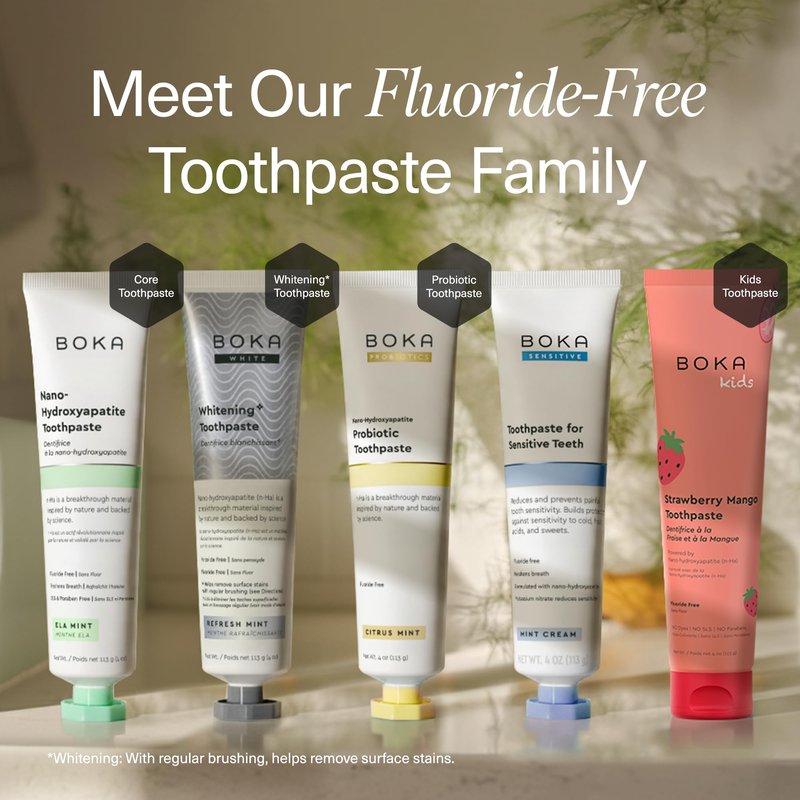 Boka Probiotic Toothpaste - Fluoride Free, Nano Hydroxyapatite Toothpaste - Made with Probiotics - Peppermint Blossom, 4 Fl Oz, 1Pk