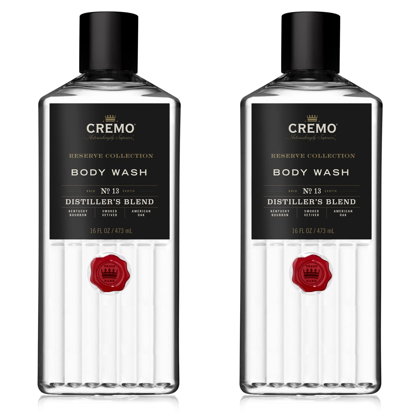 Cremo Rich-Lathering Distiller’s Blend (Reserve Collection) Body Wash, An Elevated Blend with Notes of Kentucky Bourbon, Smoked Vetiver and American Oak, 16 Fl Oz (Pack of 2)