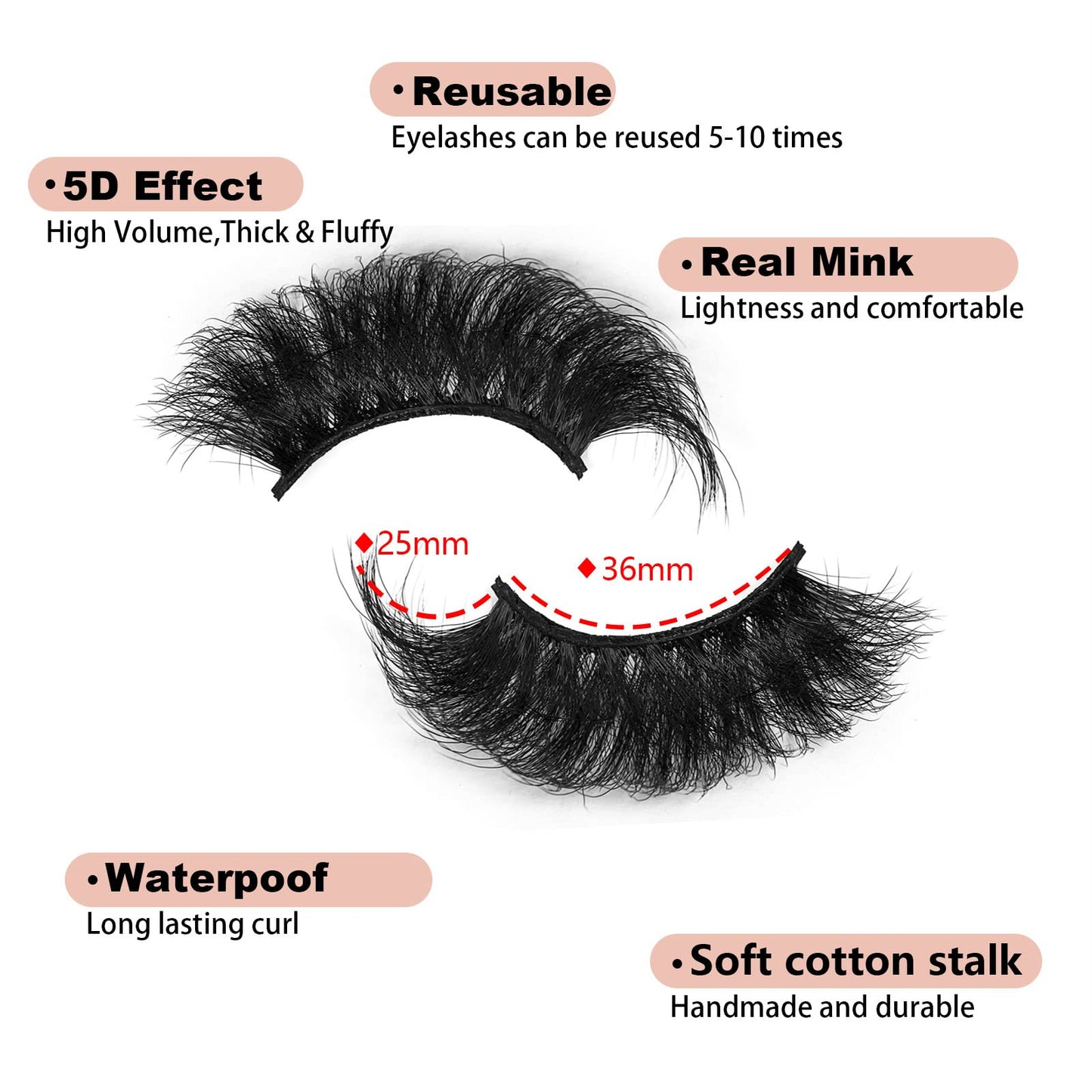 25MM Lashes Mink Fluffy Long 20 Pairs Dramatic 3D Mink Lashes Pack, Reusable 5D Thick Long 25 MM False Faux Mink Eyelashes Bulk