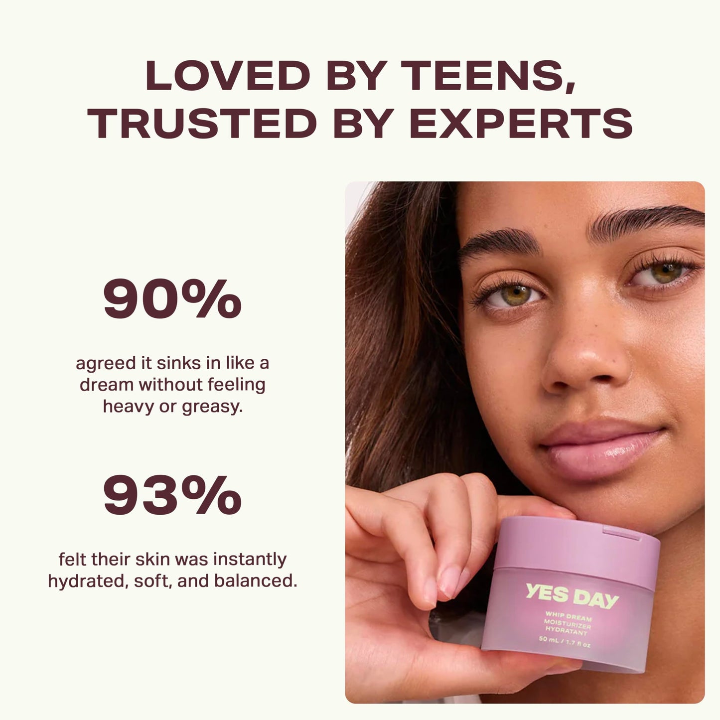Yes Day Whip Dream Face Moisturizer for Teens – Whipped Airy Gel Cream for Glowing Skin – Clean Hydrating Skincare for Teens & Ages 10 Up, with Coconut and Vegan Ceramides (50ml)