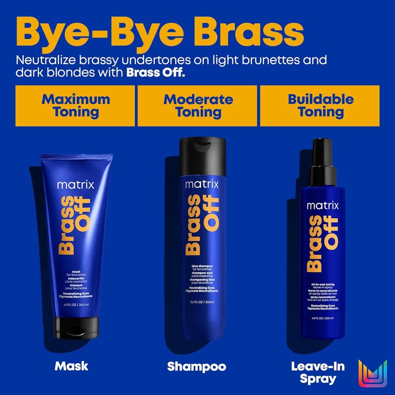 Matrix Brass Off Blue Hair Mask - Neutralizes Brassy Tones for Color-Treated Brunettes & Dark Blondes | 8.5 oz